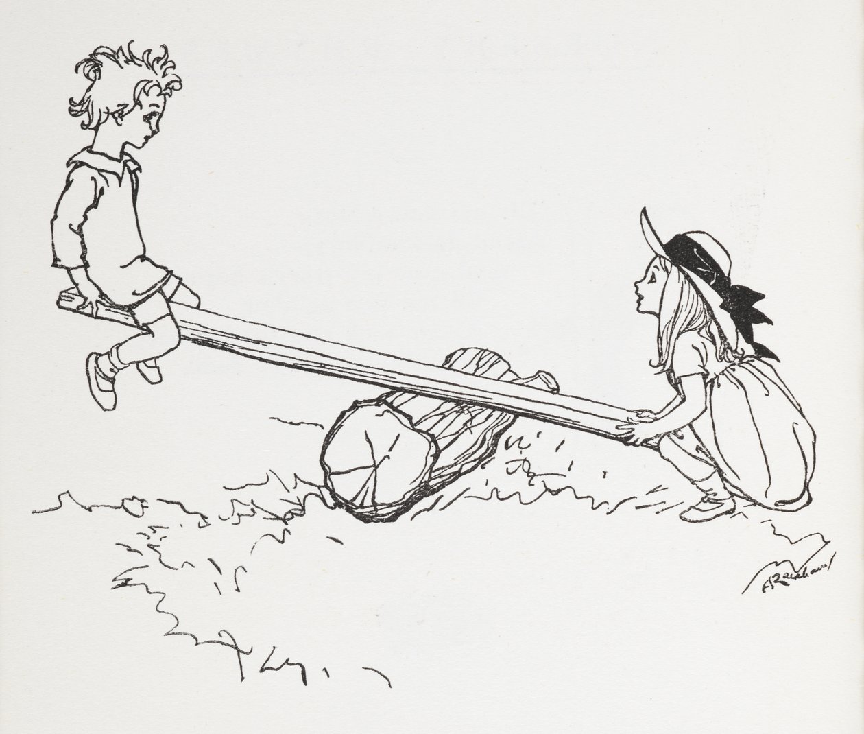 Dos niños en un serrucho. de Arthur Rackham
