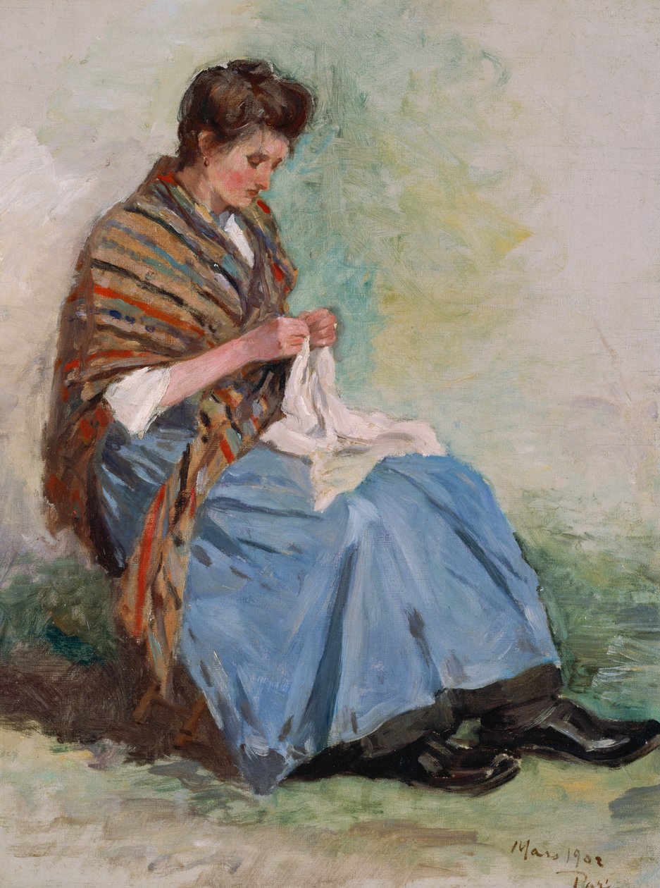 Mujer cosiendo de Asai Chu