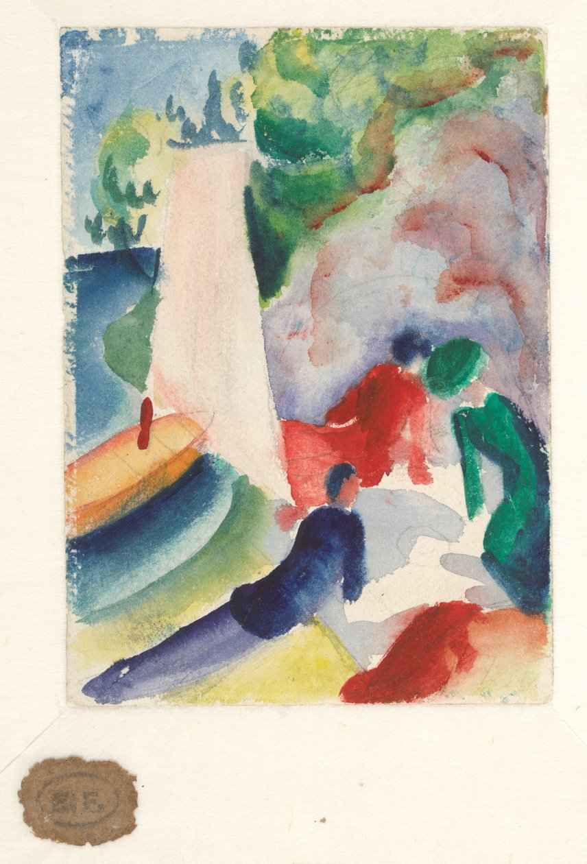 Picnic en la playa (Picnic después de navegar), 1913 de August Macke