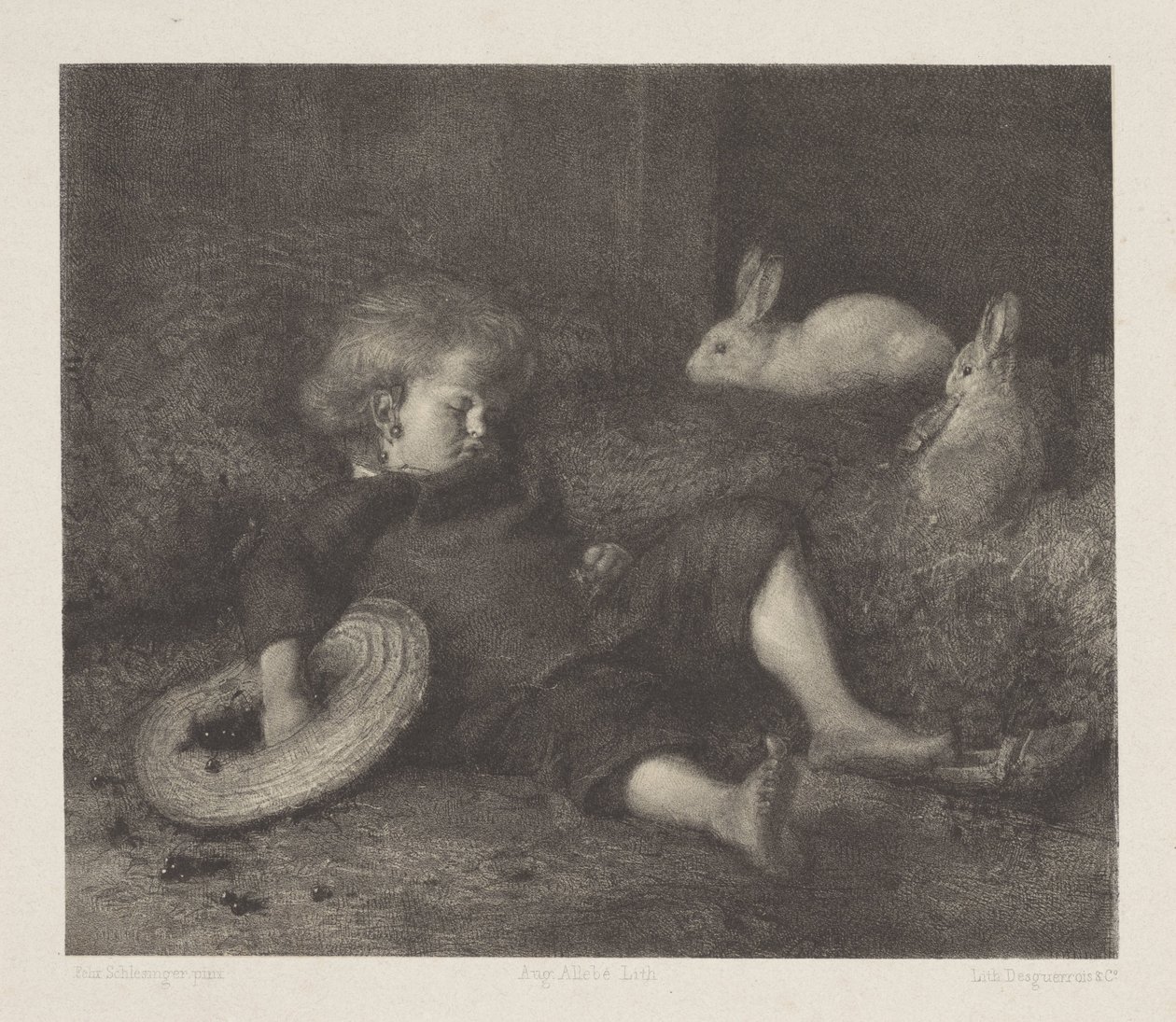 Niño dormido con conejos de August Allebe