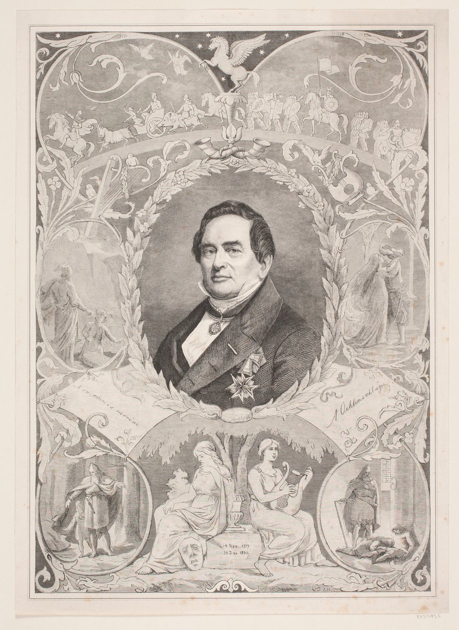 Adam Oehlenschläger. Hoja conmemorativa de August Edward Adolf Heimburger