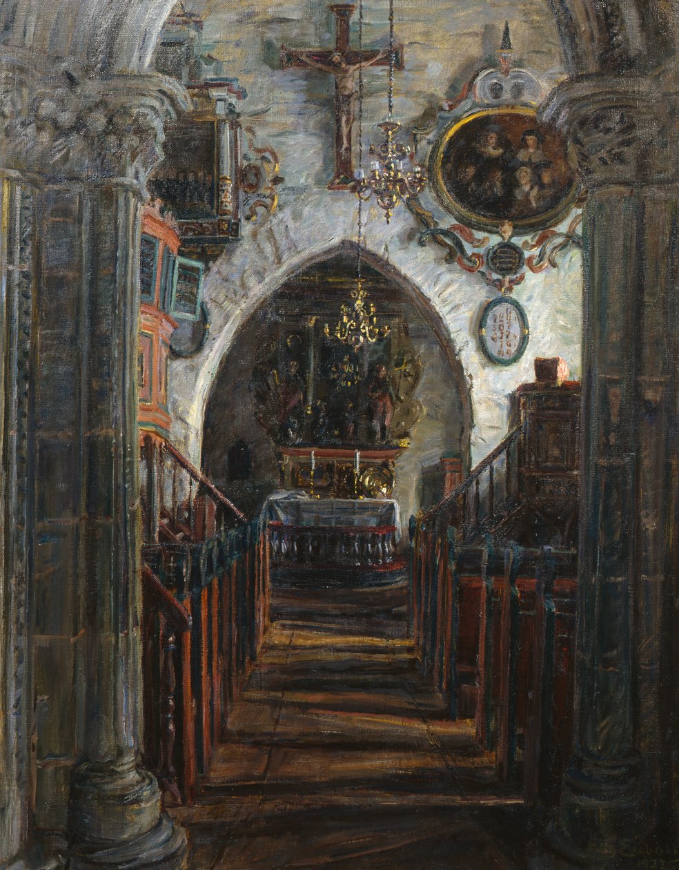 Interior, Iglesia de Dale, Lustre de August Eiebakke