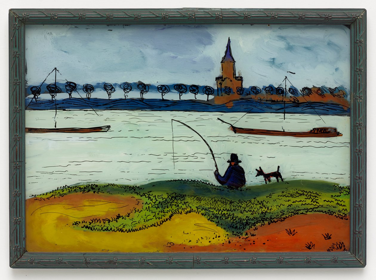 Paisaje fluvial con pescadores de August Macke