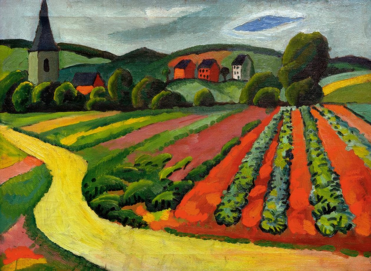Paisaje con iglesia y camino de August Macke
