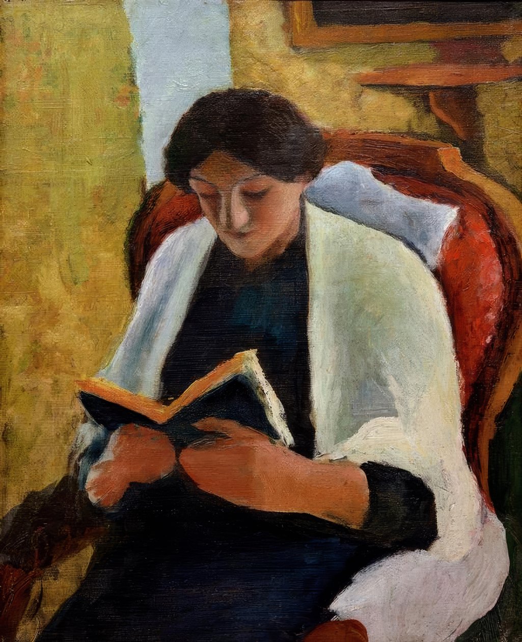 Mujer leyendo en el sillón rojo de August Macke