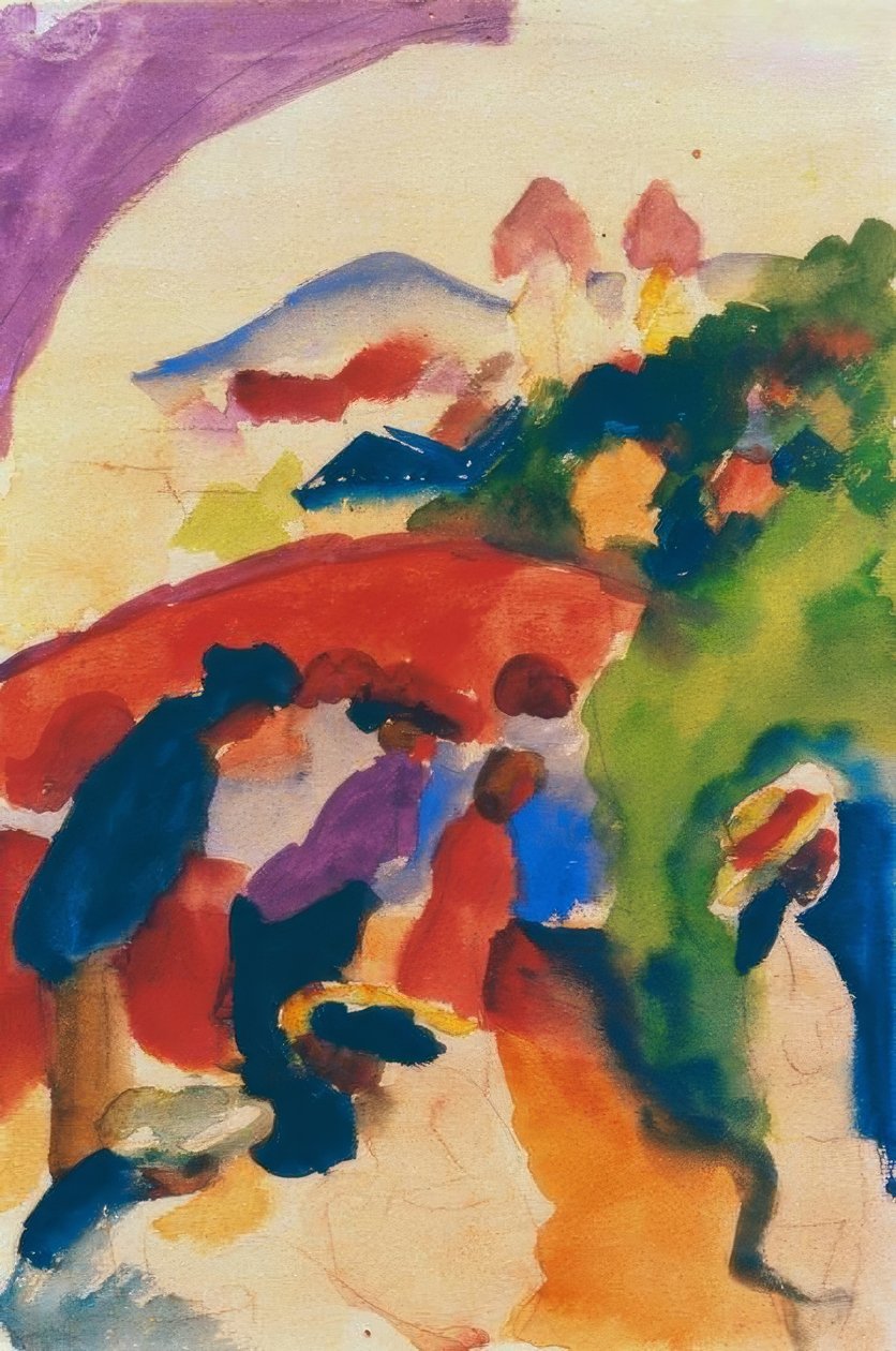 Paseante con ciudad de August Macke