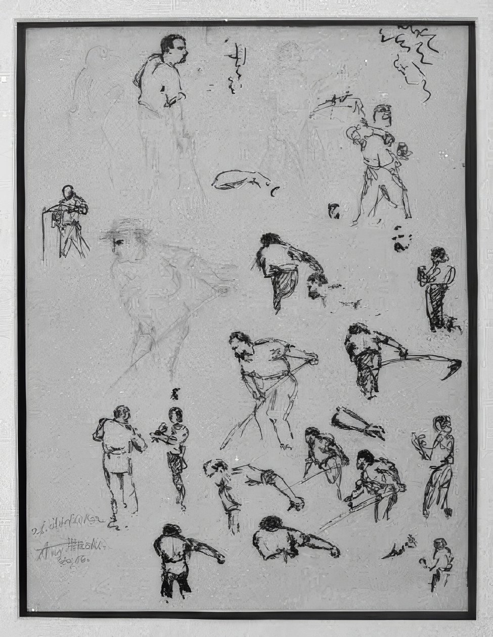 Hoja de estudio con campesinos segando de August Macke