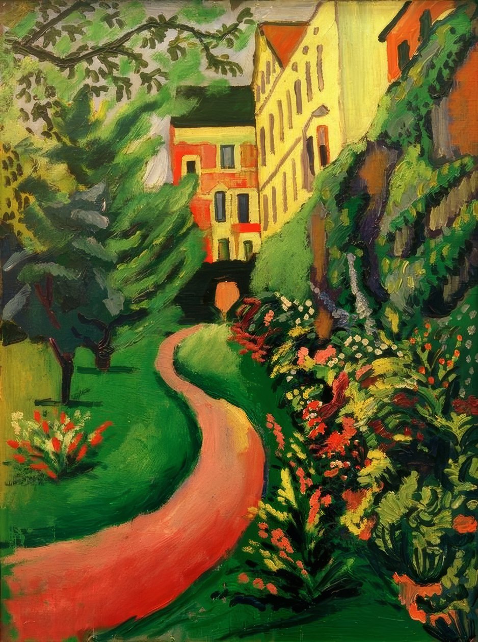 Nuestro jardín con parterres en flor de August Macke