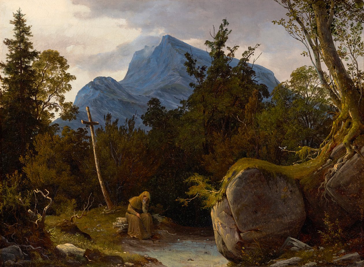 monje en las montañas de August Wilhelm Ahlborn
