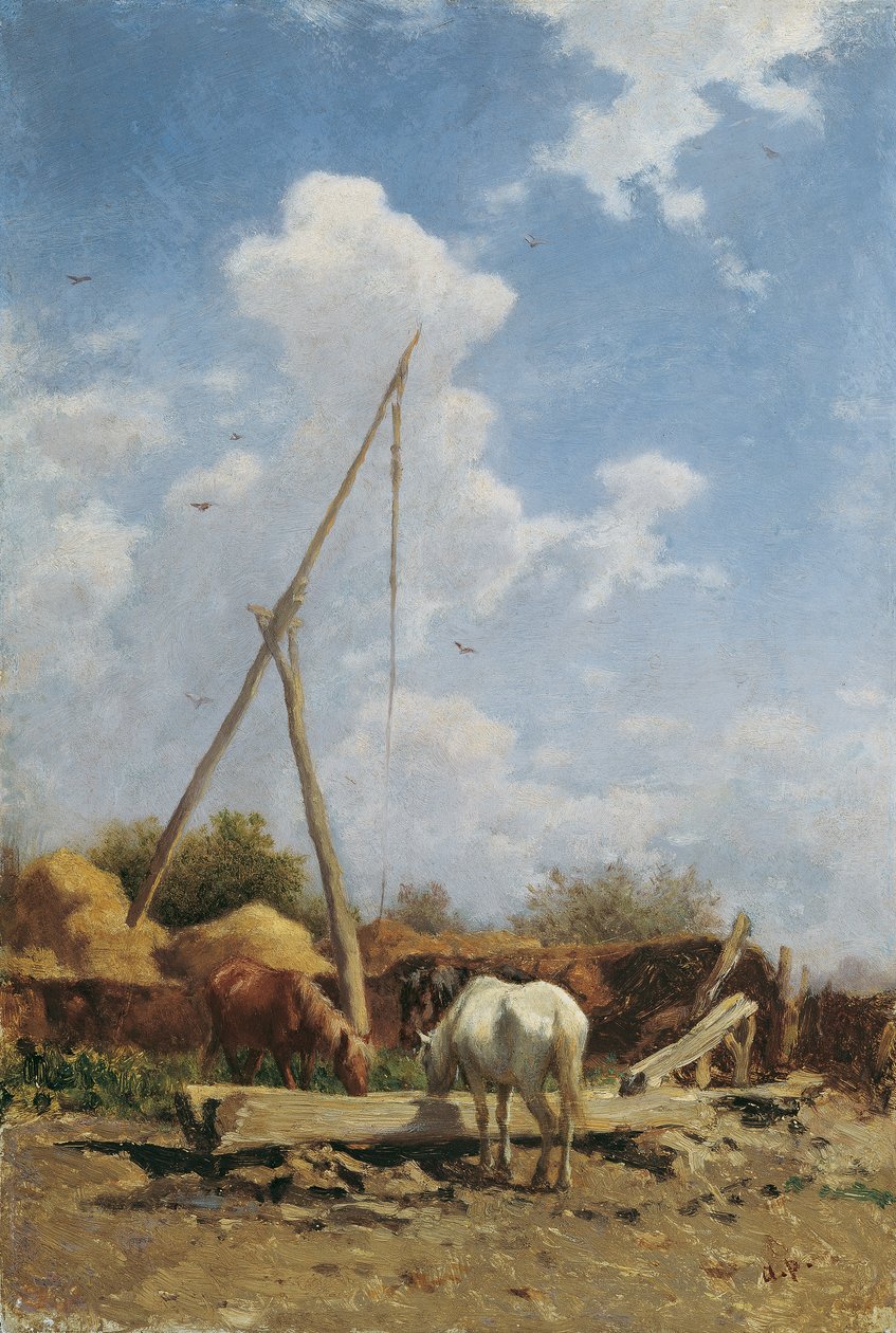 abrevadero húngaro para caballos de August von Pettenkofen