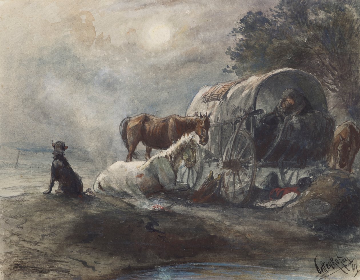 Pasar la noche en un vagón cubierto. de August von Pettenkofen