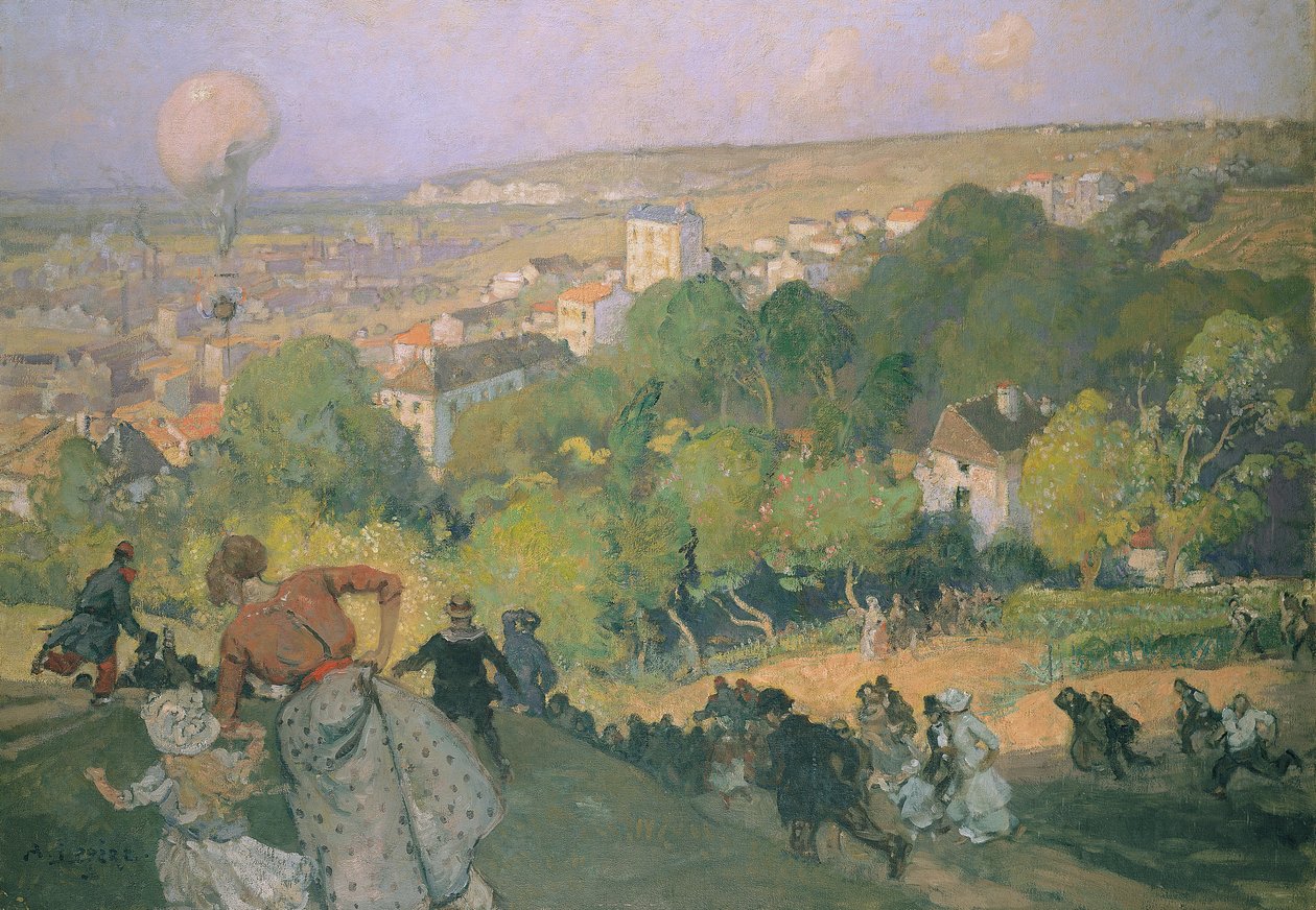 Aterrizaje de globo en Pre St-Gervais, c.1885 de Auguste Louis Lepère