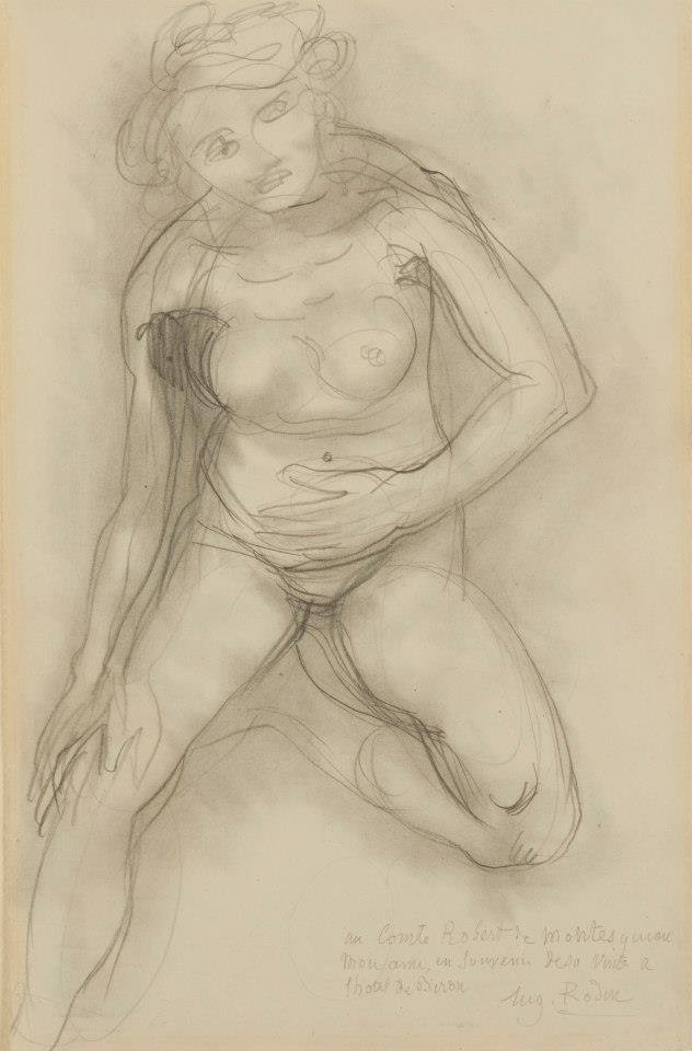 Mujer desnuda sentada de frente, con una pierna recogida de Auguste Rodin