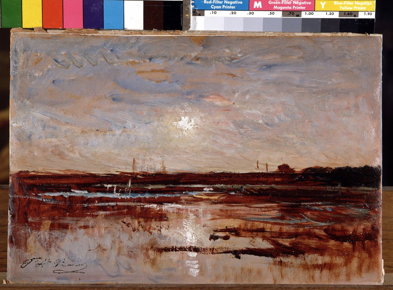 Puesta de sol en un estanque de Auguste Francois Ravier