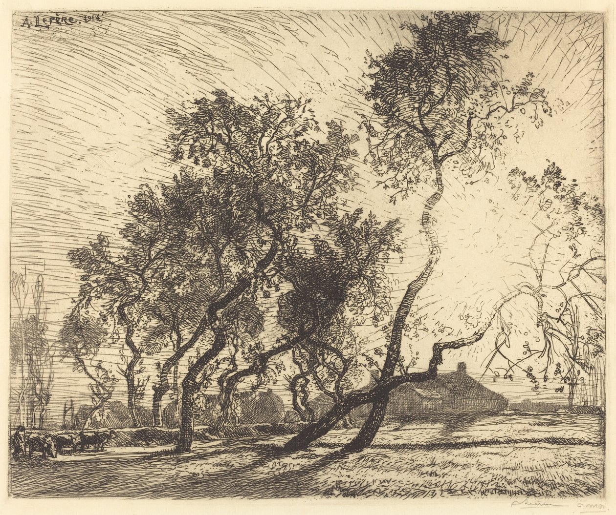 La granja de álamos de Holanda de Auguste Lepere
