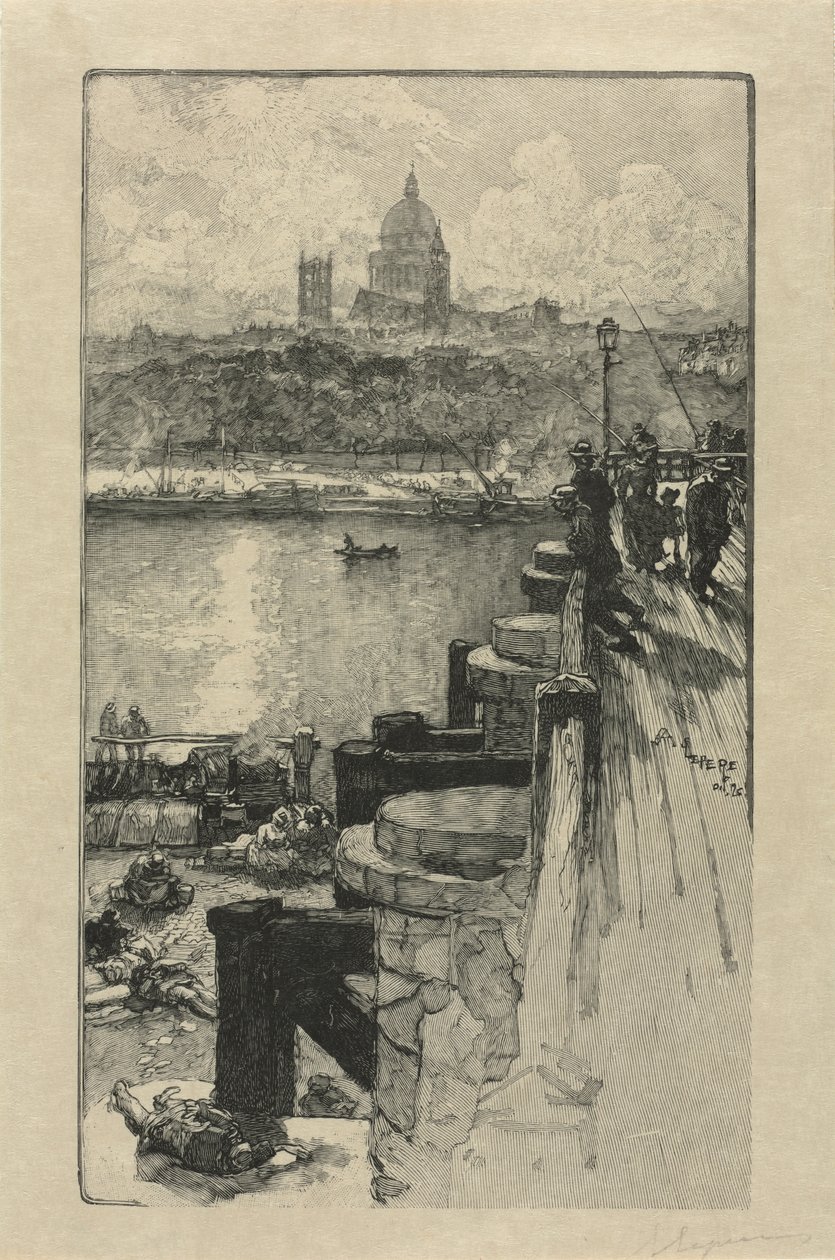 [Pescadores en un muelle, París] de Auguste Louis Lepère