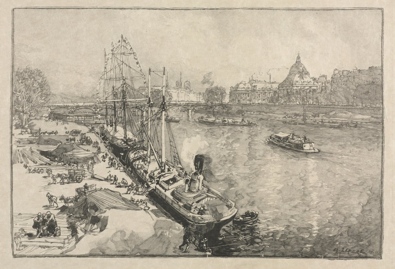 [Gran barco de vapor en el muelle, París] de Auguste Louis Lepère