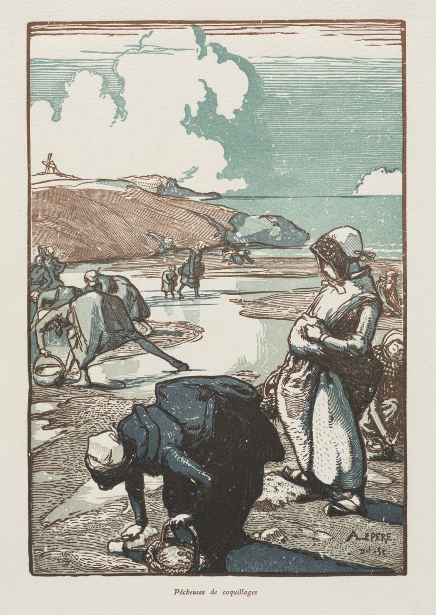 Las pescadoras del piñón, Saint-Jean-de-Mont de Auguste Louis Lepère