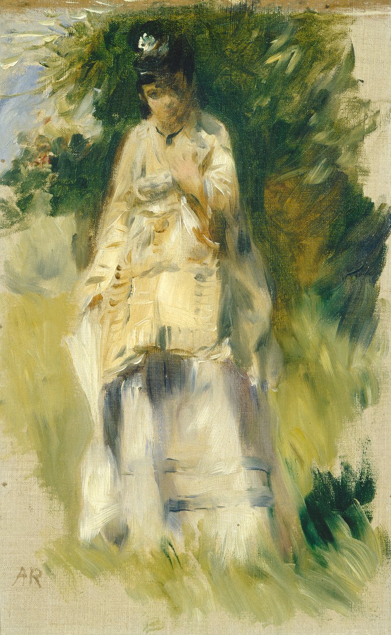 Mujer de pie junto a un árbol de Auguste Renoir