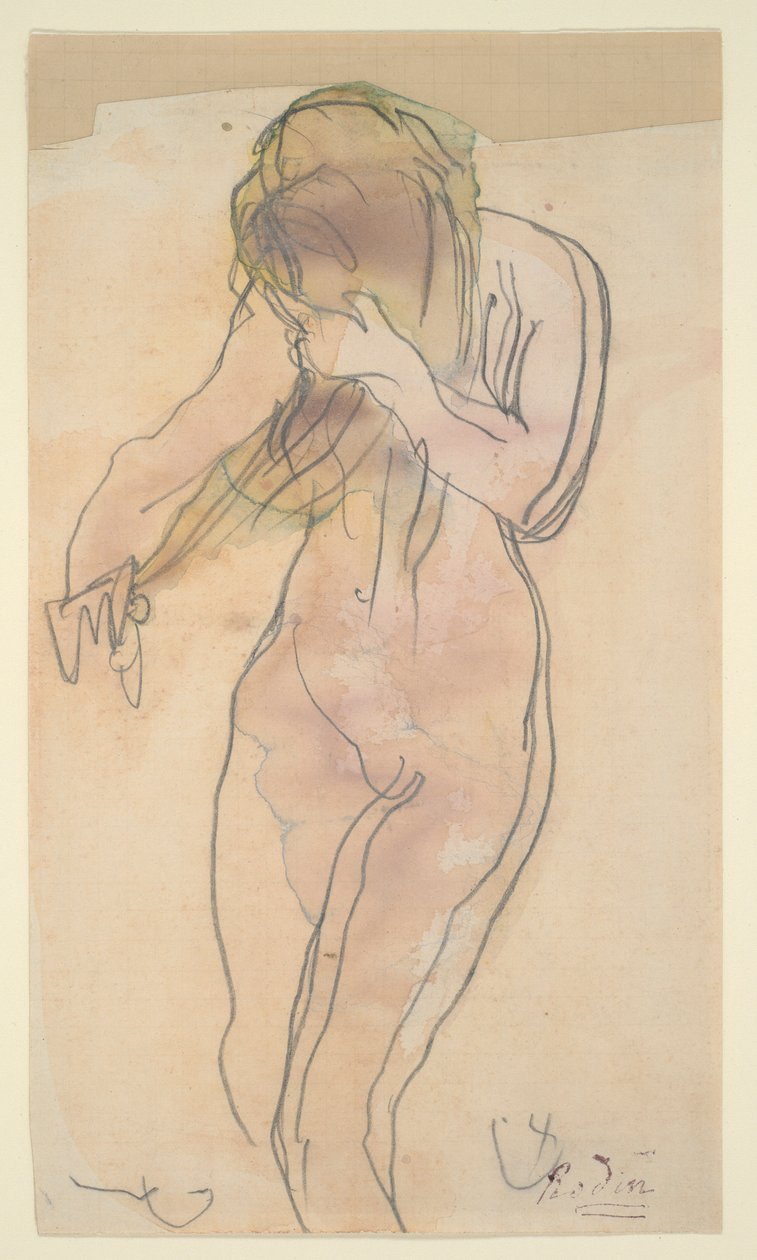 Estudio de desnudo (de pie, peinándose) de Auguste Rodin