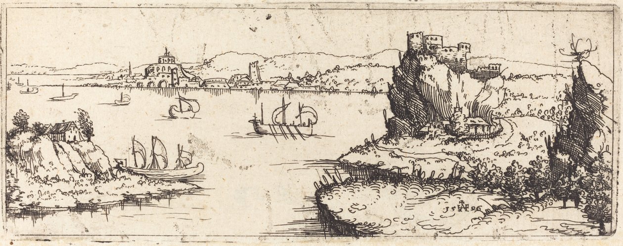 Paisaje con barcos de vela [placa inferior] de Augustin Hirschvogel