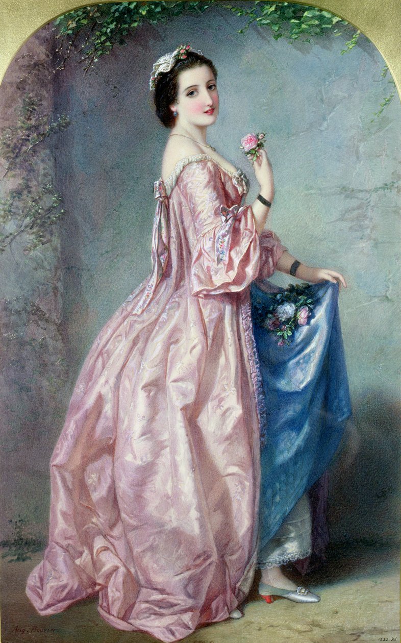 Dama sosteniendo flores en su enagua, siglo XIX de Augustus Jules Bouvier