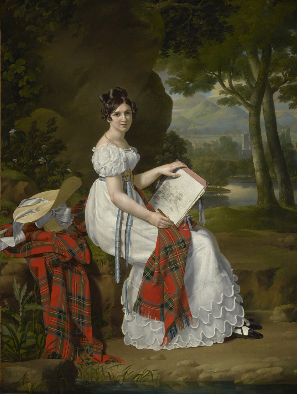 Mujer dibujando en un paisaje, c.1830 de Austrian School