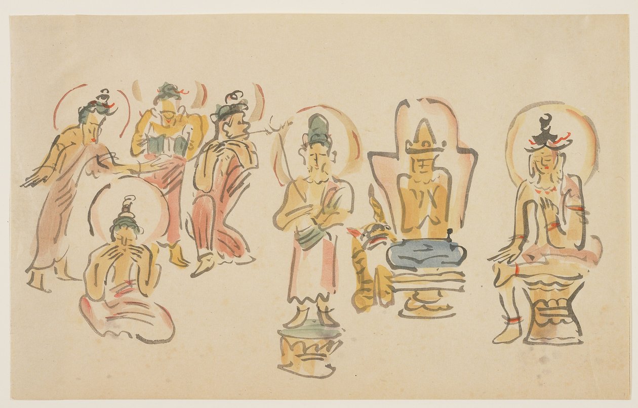 Caricaturas del templo Asakusa Kannon A, c. 1900 de Awashima Kangestu