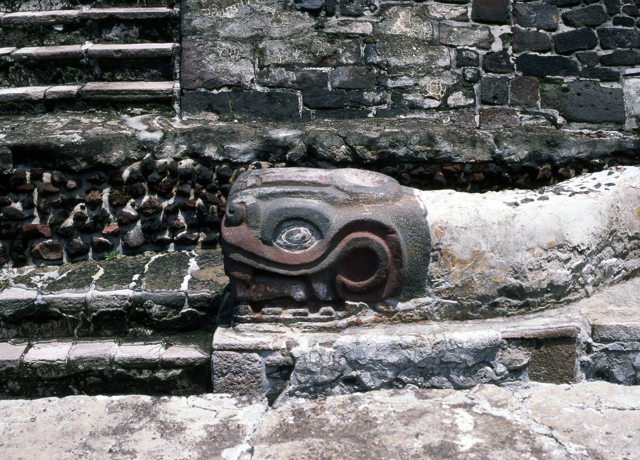 Serpiente en el Templo Mayor, periodo Postclásico Tardío (piedra y estuco) de Aztec