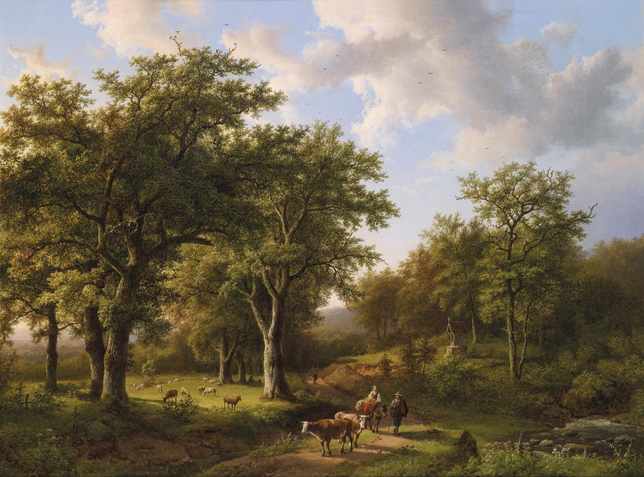 Paisaje forestal con pastores y ganado de Barend Cornelis Koekkoek