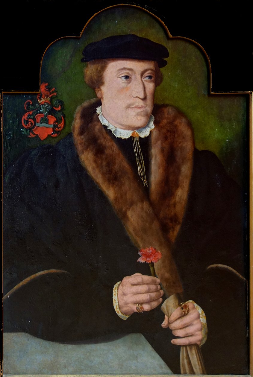 Retrato de hombre sosteniendo un clavel y un guante de Barthel Bruyn the Elder