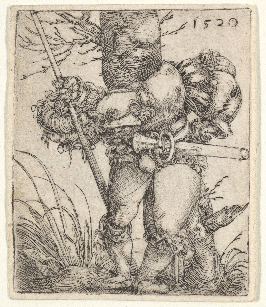 Soldado inclinado apoyado en un árbol, 1520 de Barthel Beham