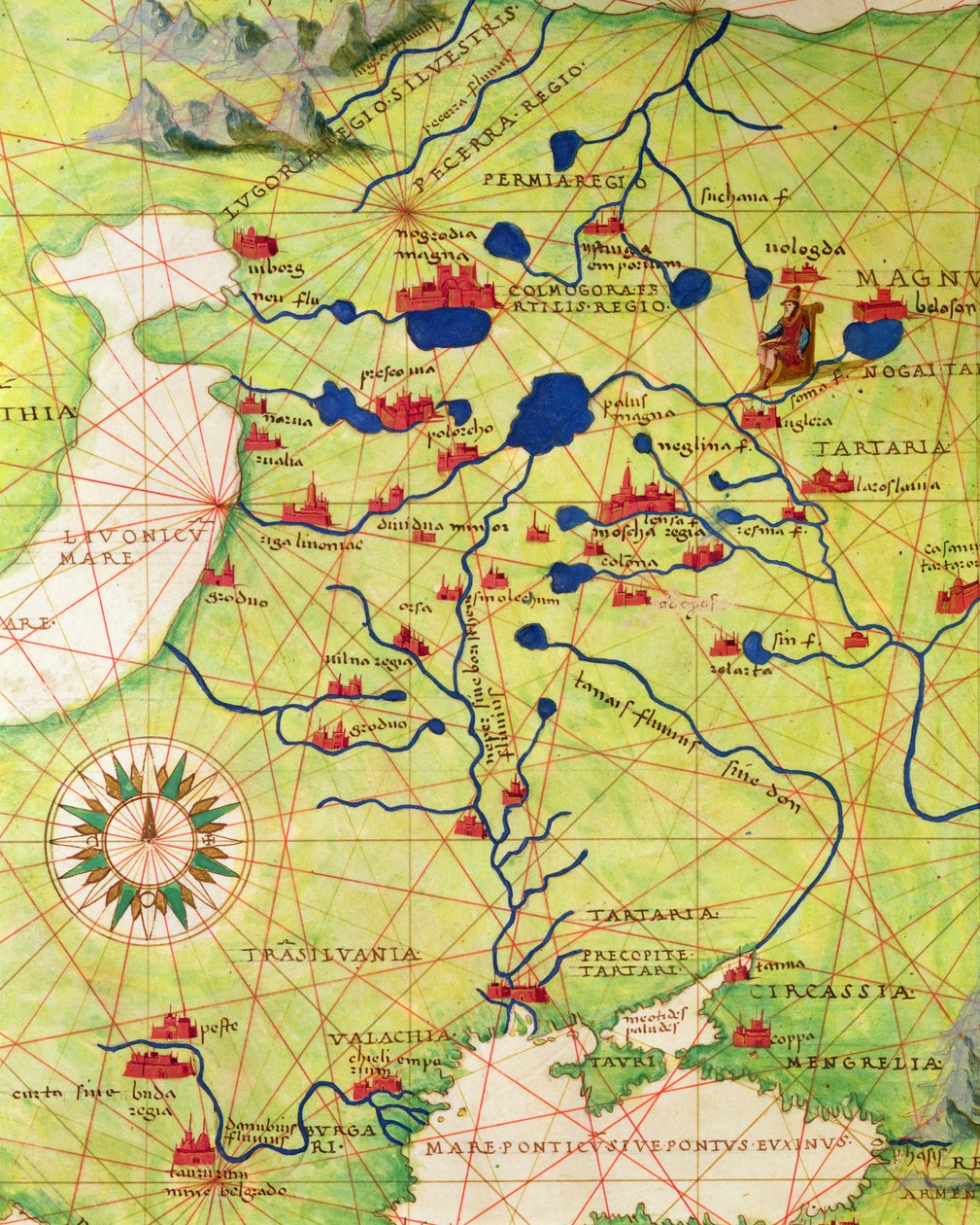 (detalle) de Europa y Asia Central, de un Atlas del Mundo en 33 Mapas, Venecia, 1 de septiembre de 1553 de Battista Agnese