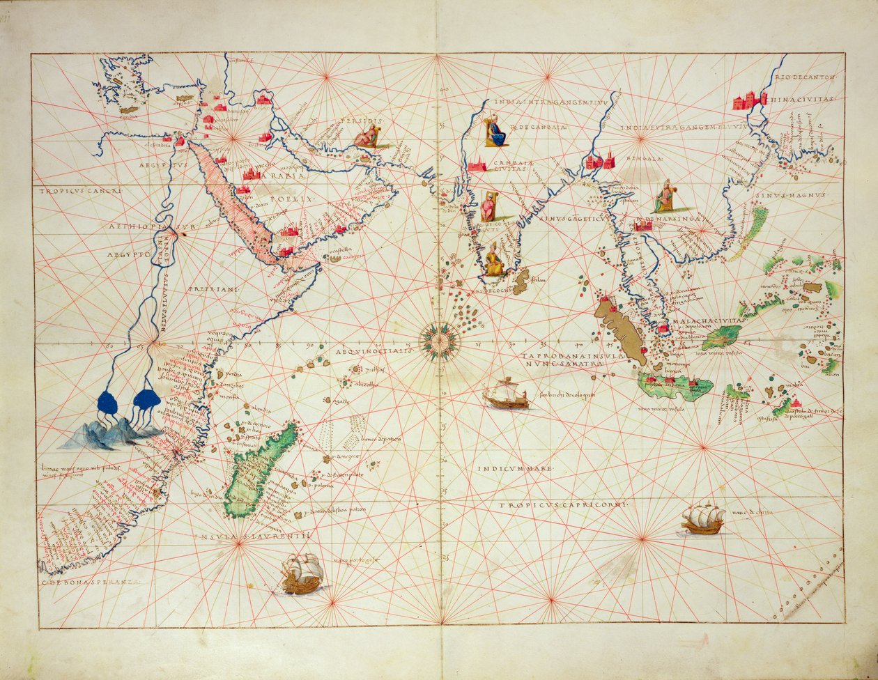 El Océano Índico, de un Atlas del Mundo en 33 Mapas, Venecia, 1 de septiembre de 1553 (tinta sobre vitela) de Battista Agnese