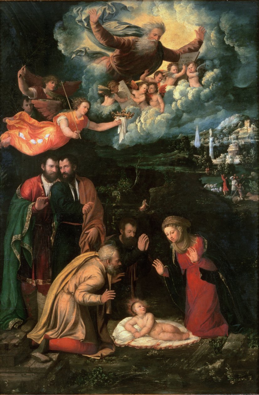 Natividad con Dios Padre de Battista Dossi