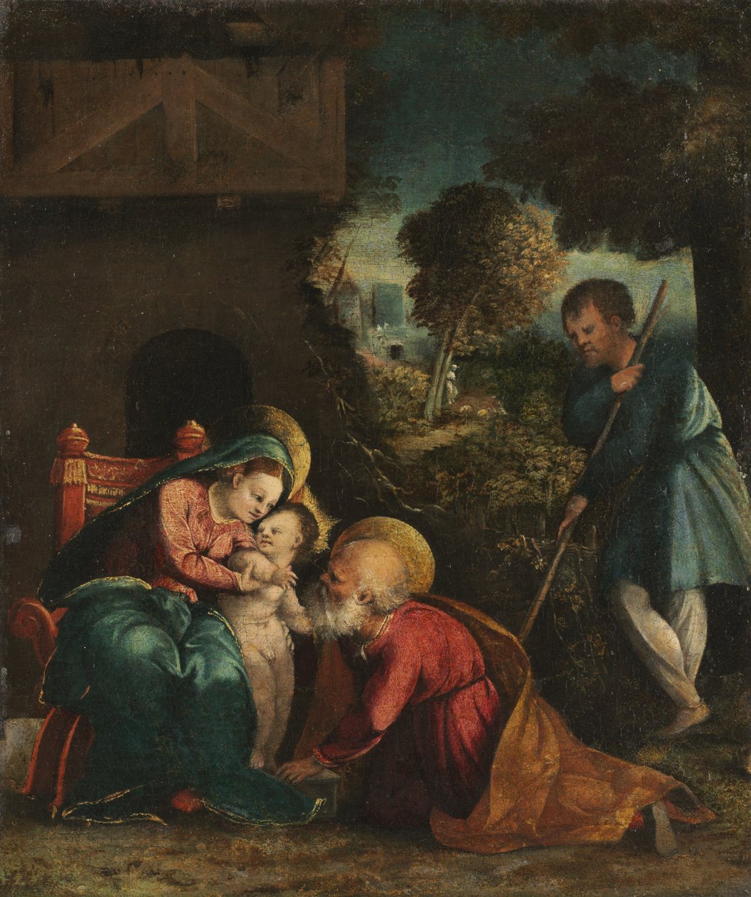 Sagrada Familia con un Pastor, principios de 1520s de Battista Dossi