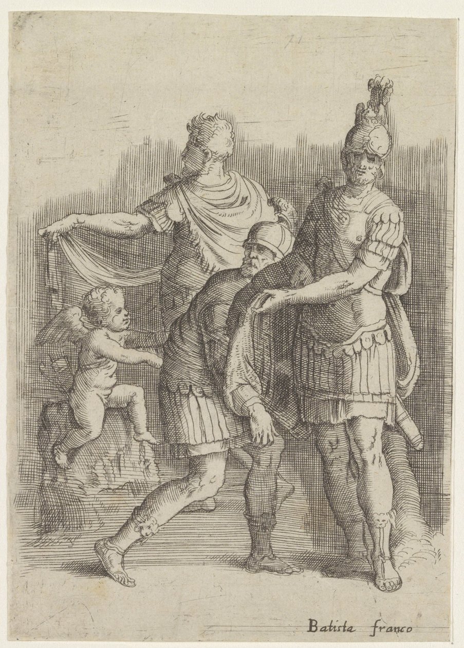 Tres soldados y un putto de Battista Franco