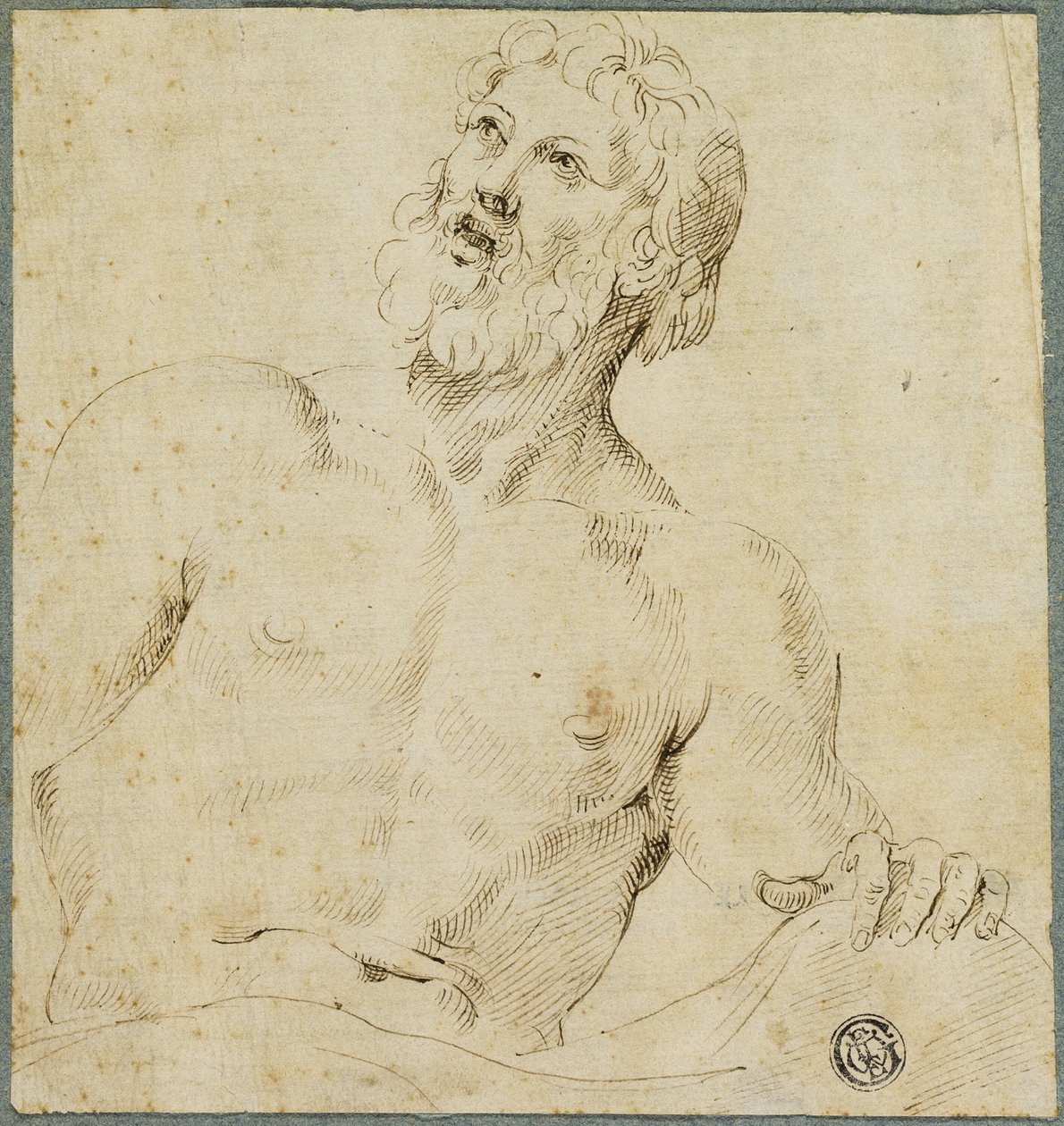 Boceto de Medio Cuerpo de un Hombre con Barba (¿Júpiter?) de Battista Franco