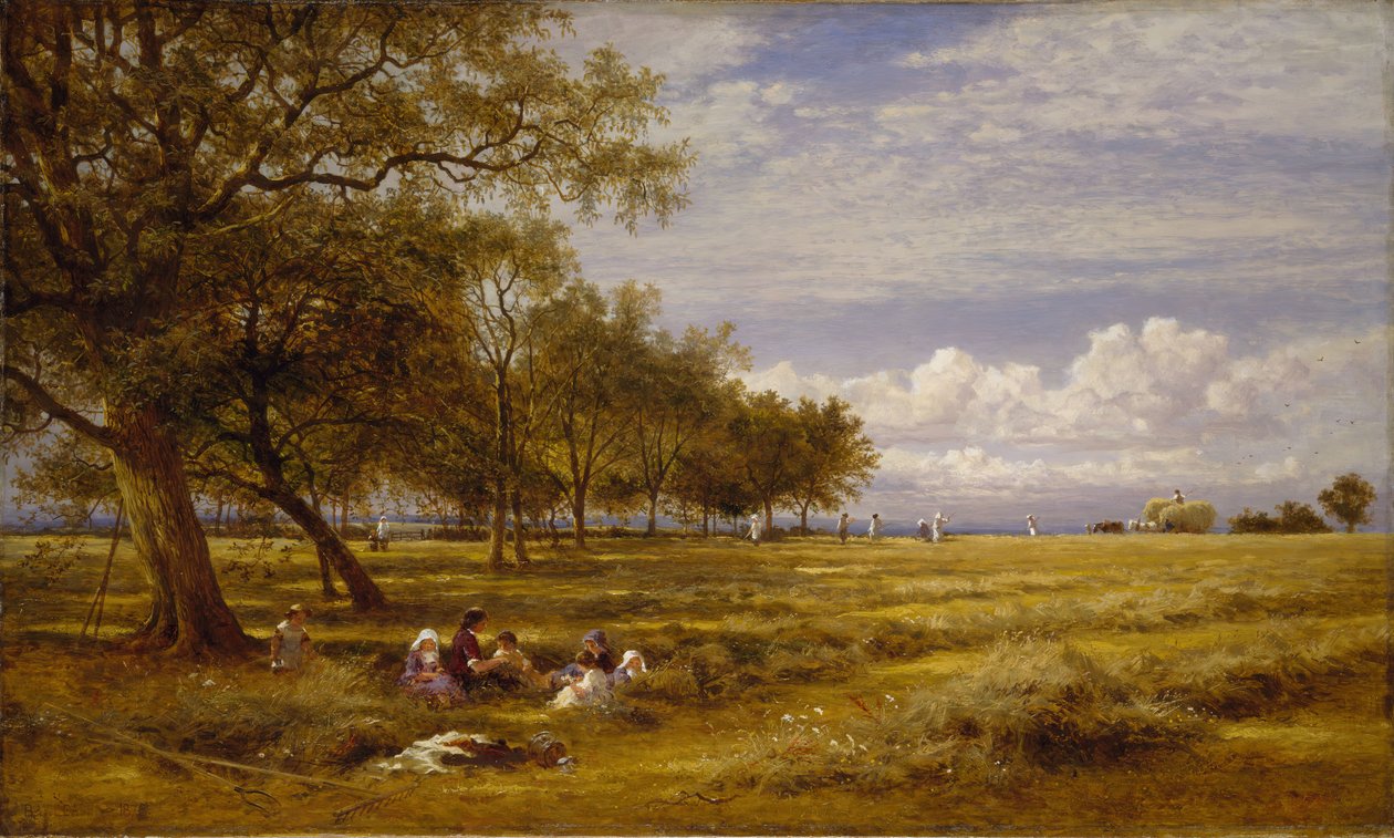 Un campo de heno inglés de Benjamin Williams Leader