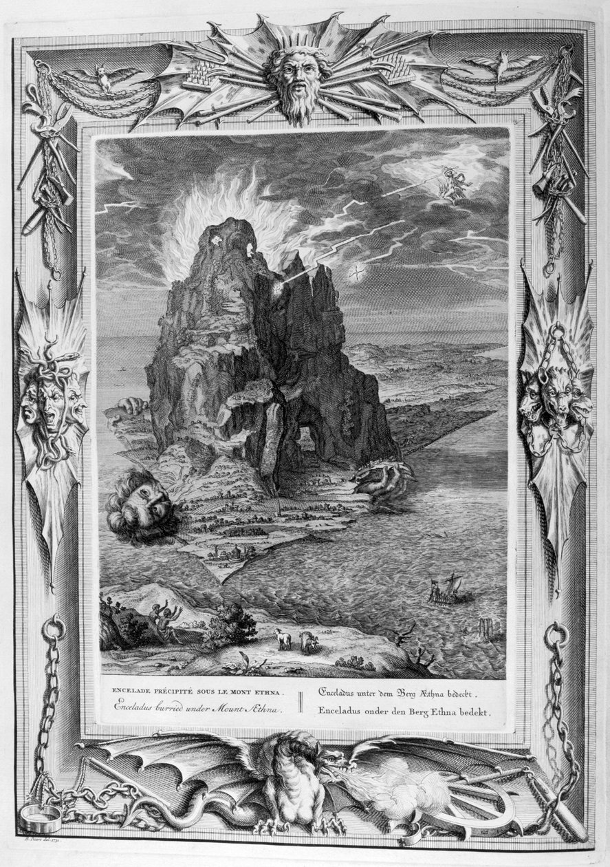 Encélado en batalla en el Monte Etna (grabado) de Bernard Picart