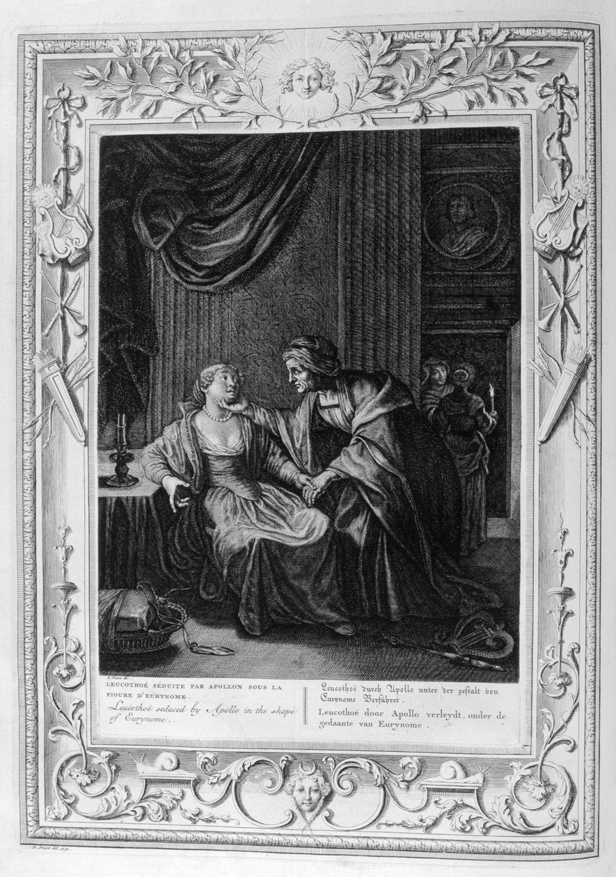 Leucótoe seducida por Apolo (grabado) de Bernard Picart