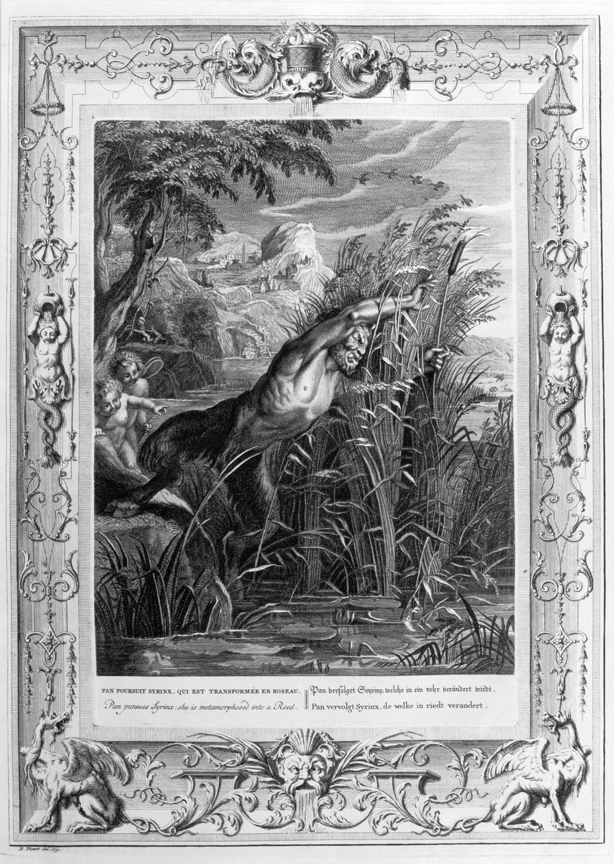 Pan persigue a Siringa (grabado) de Bernard Picart