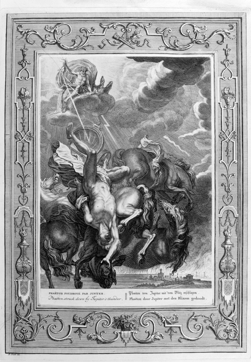 La Caída de Faetón (grabado) de Bernard Picart