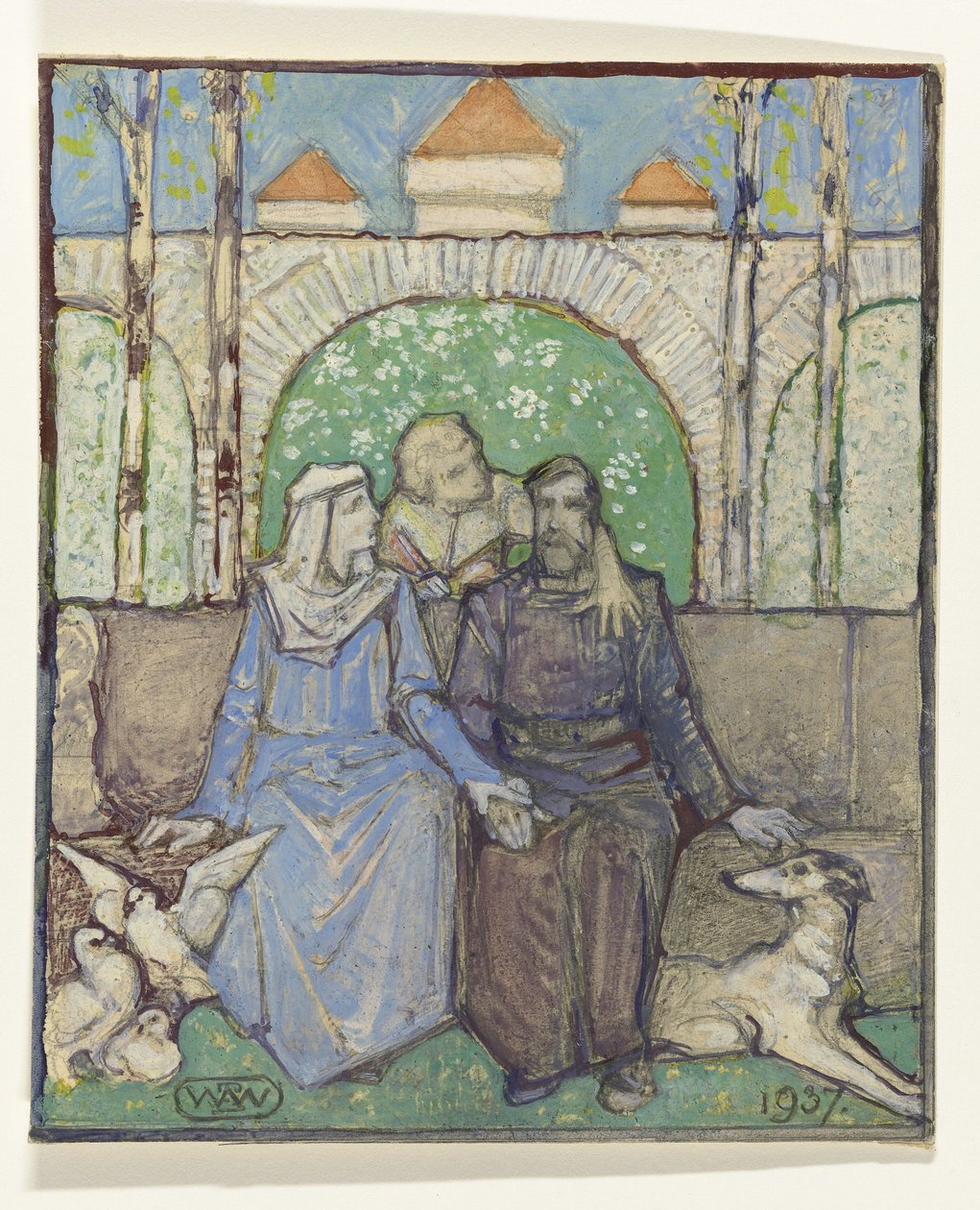Pareja sentada de Bernard Willem Wierink (signed by artist)