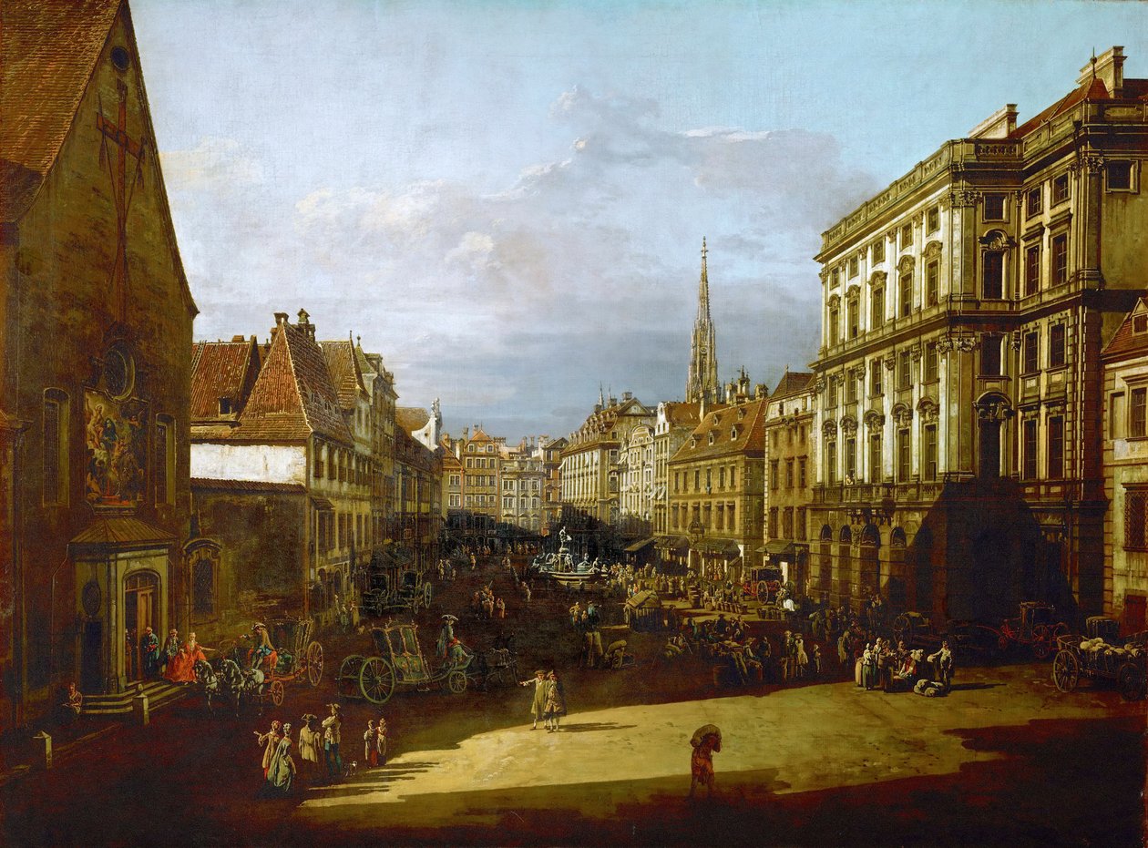 Vista de Viena, Mehlmarkt visto desde el suroeste hacia el noreste de Bernardo Bellotto