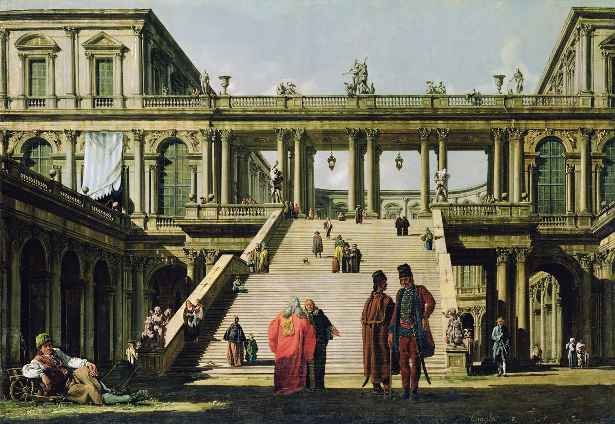 Paisaje ideal con escalones de palacio, 1762 de Bernardo Bellotto