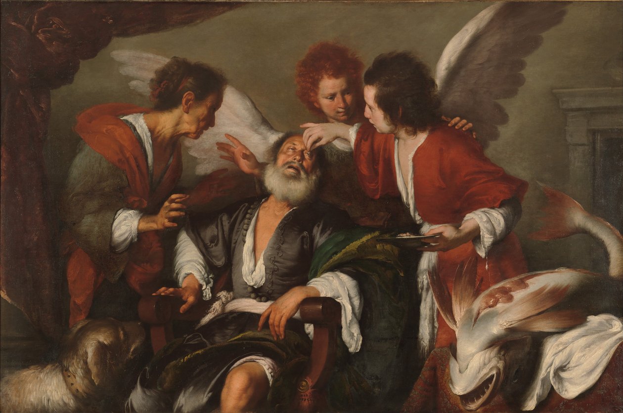 Tobías curando la ceguera de su padre de Bernardo Strozzi