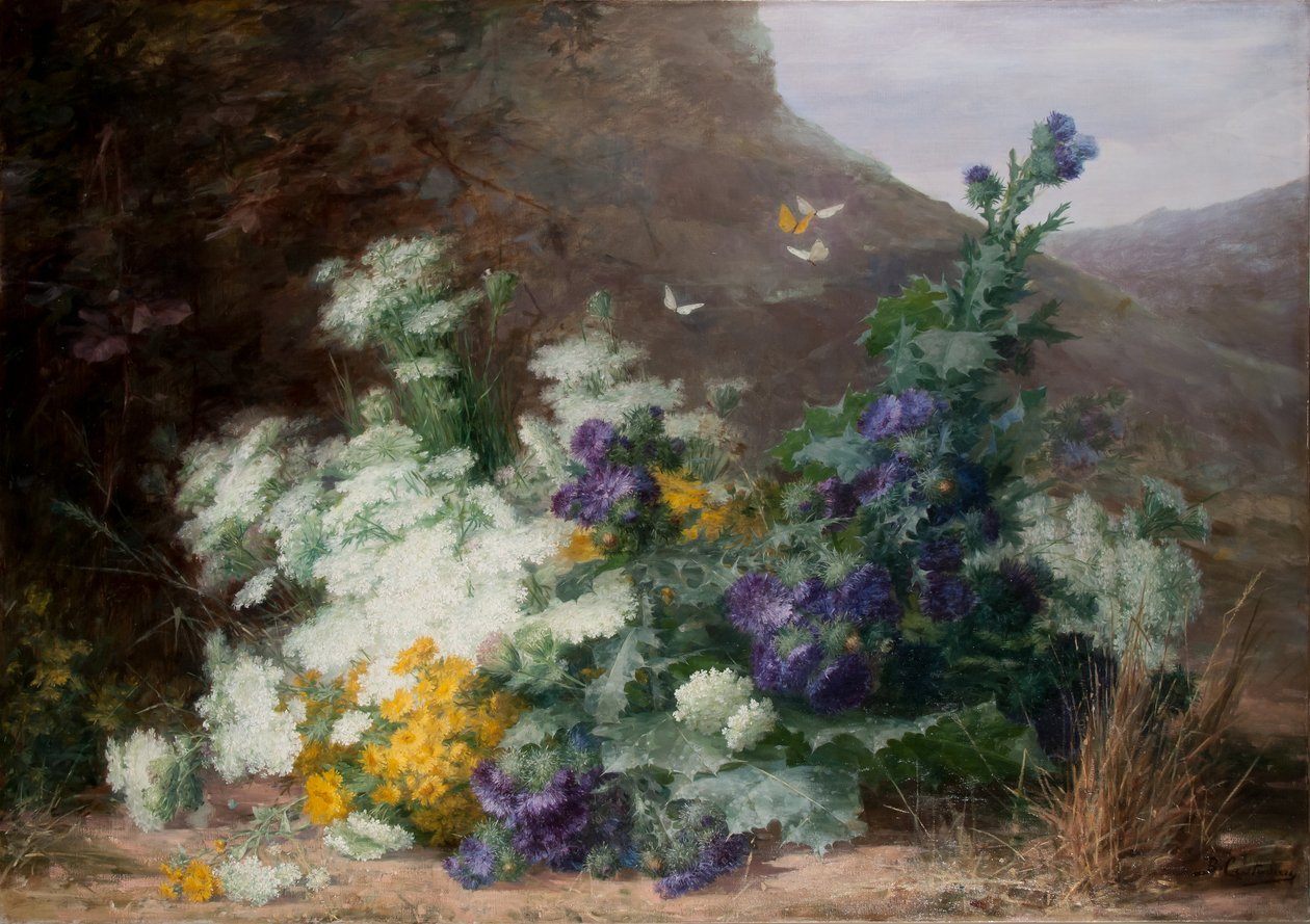 Flores silvestres en un paisaje, c.1890 de Berthe Costadau