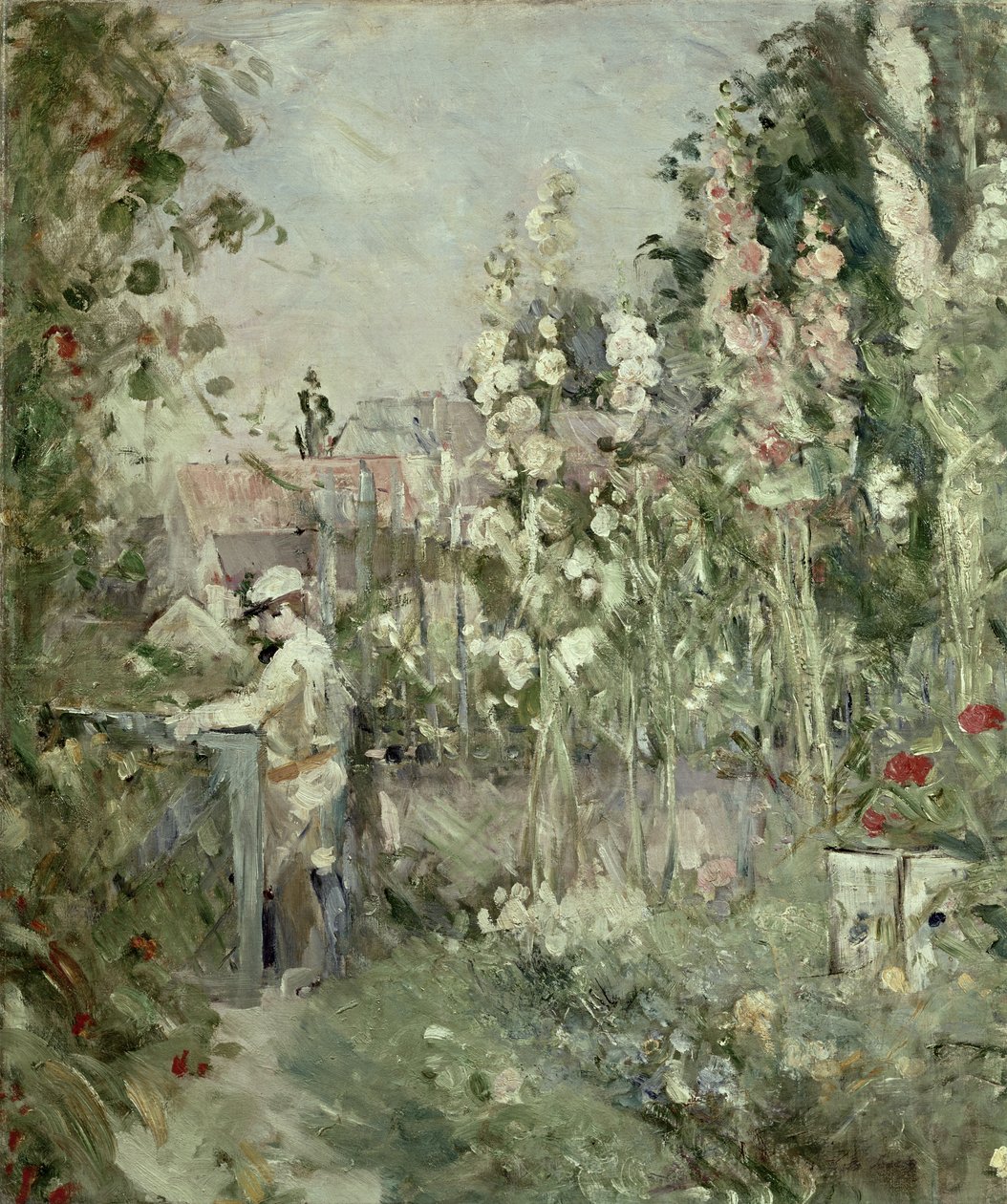 Niño joven en los malvarrosas de Berthe Morisot