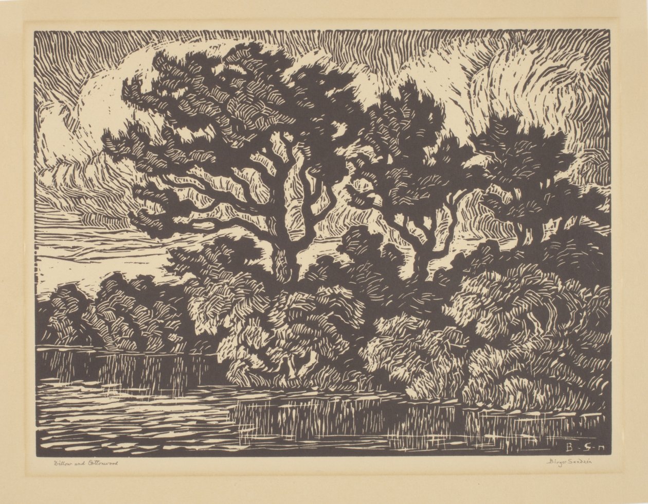 Sauce y álamo, hacia 1931 (linograbado) de Birger Sandzen